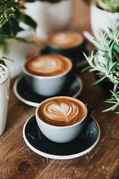 Une ambiance naturelle avec des tasses de café au milieu des fleurs