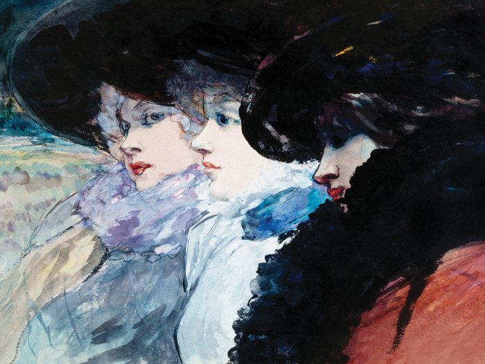 Portrait de trois dames en chapeau