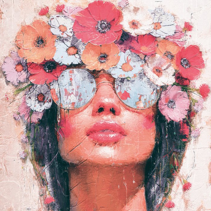 Porteur d'une femme avec une couronne de fleurs