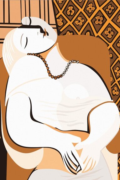 Une composition expressive représentant une femme dans un fauteuil