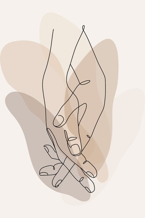 Un dessin au trait délicat de mains jointes