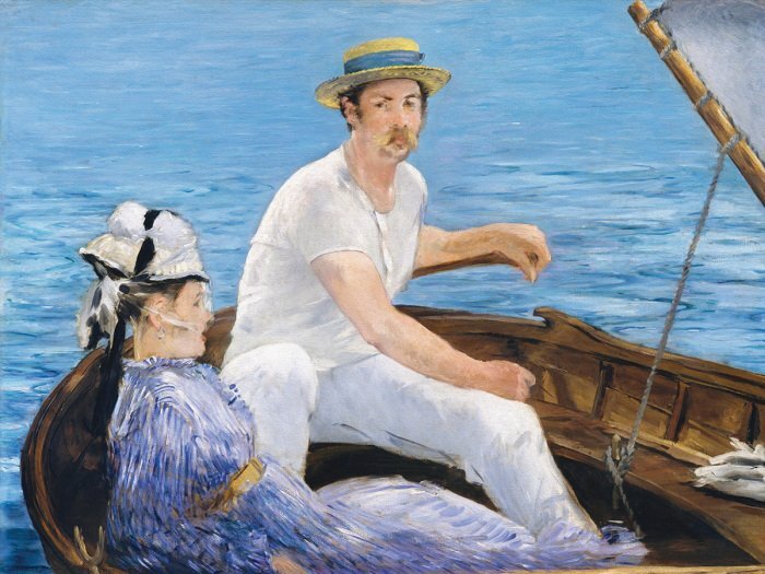 Tableau représentant un homme et une femme dans une barque