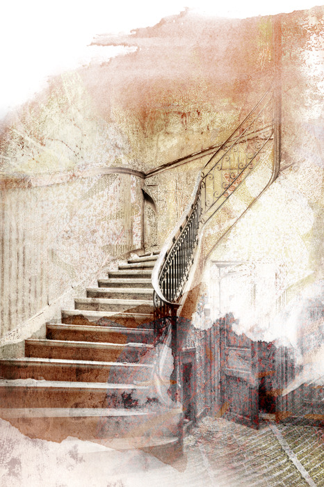 Scène artistique avec escalier lumineux