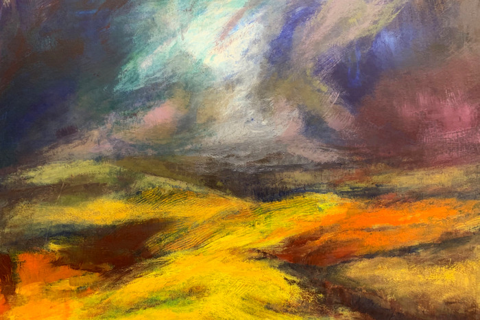 Un paysage de collines dans un style expressif