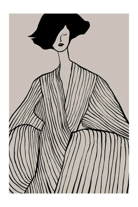 Femme élégante, dessinée d'un seul trait sur fond clair