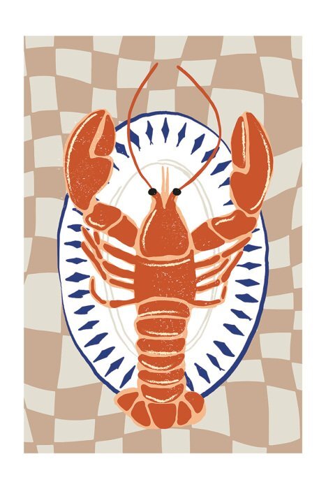 Homard servi sur une nappe à carreaux