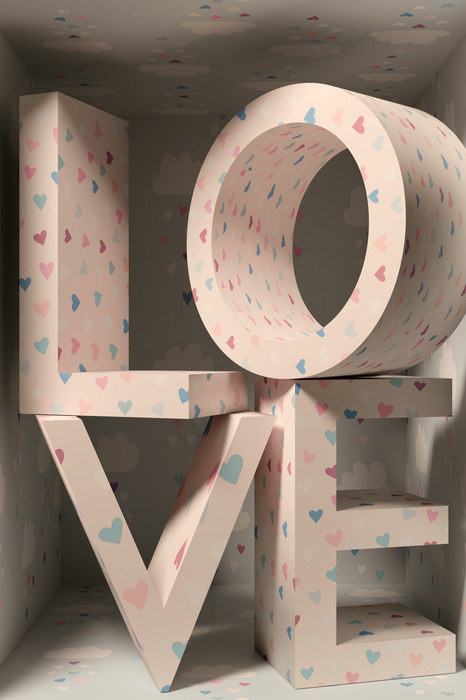 Typographie spatiale avec des cœurs pastel