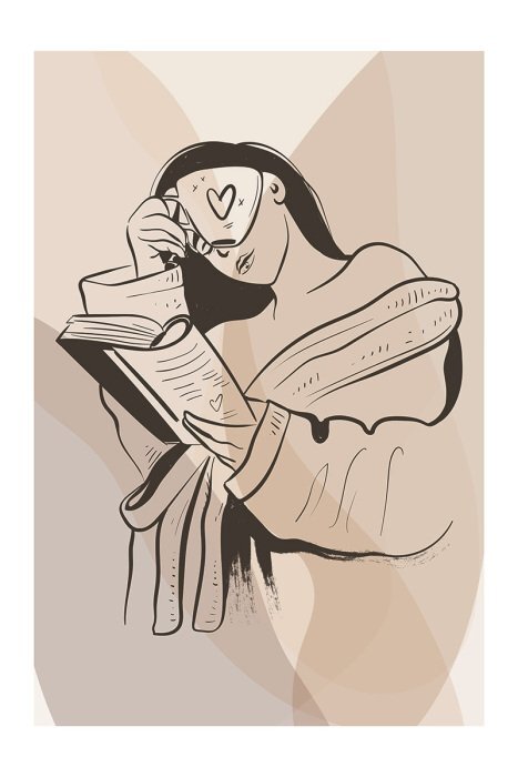 Une femme qui lit, un café aromatique à la main