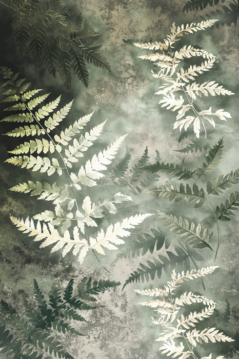 Feuilles de fougère délicates sur fond brumeux