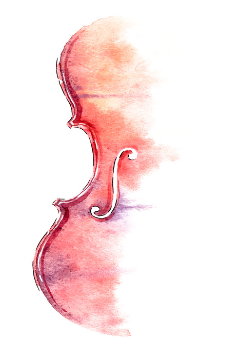 Un délicat dessin à l'aquarelle d'un violoncelle