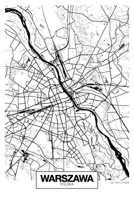 Carte de varsovie en noir et blanc