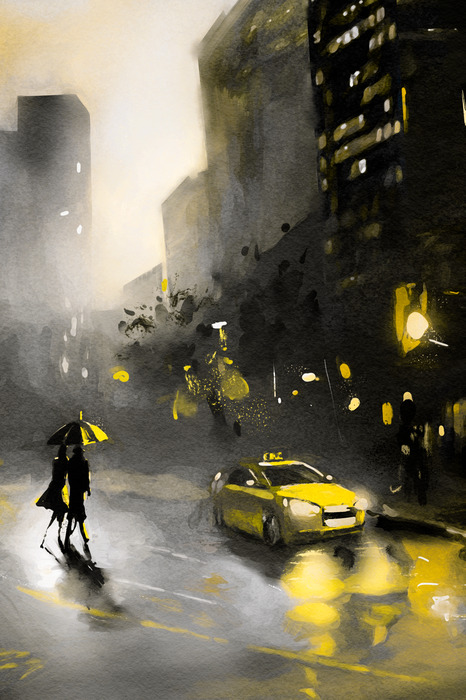 Une scène d'une grande ville sous la pluie