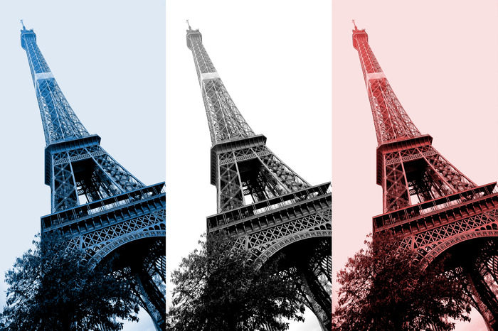 Photo en trois couleurs de la tour eiffel