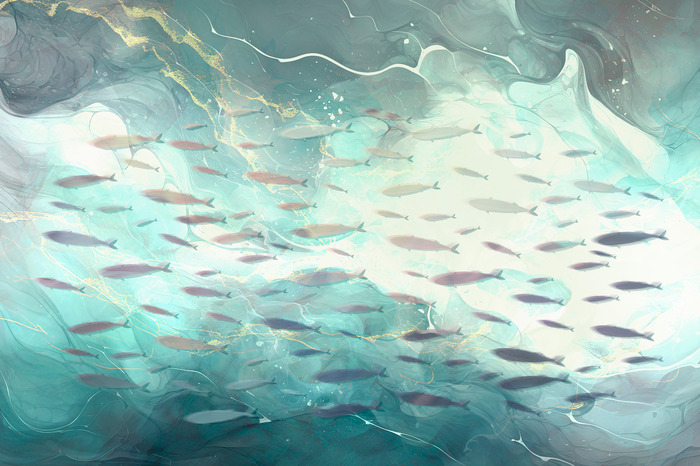 Motif abstrait marbré représentant un banc de poissons