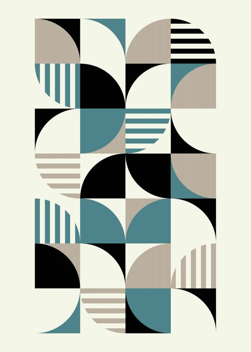 Composition moderne inspirée du bauhaus avec des formes bleues et noires