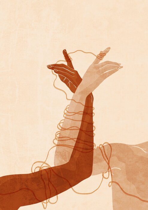 Illustration de mains entrelacées de style bohème
