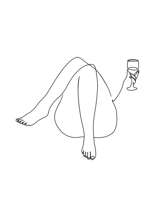 Femme avec du vin en style line art