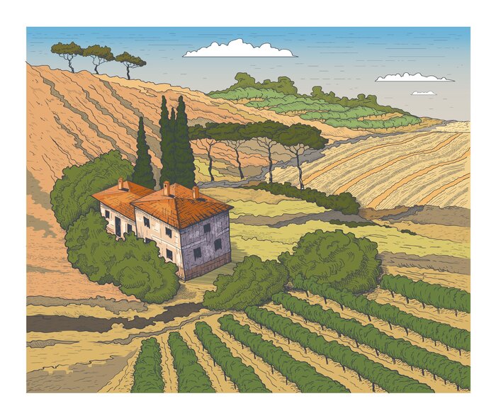 Paysage illustré de la campagne toscane en italie