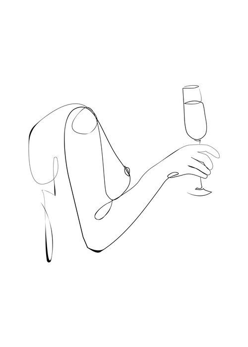 Femme avec un verre de vin en style line art