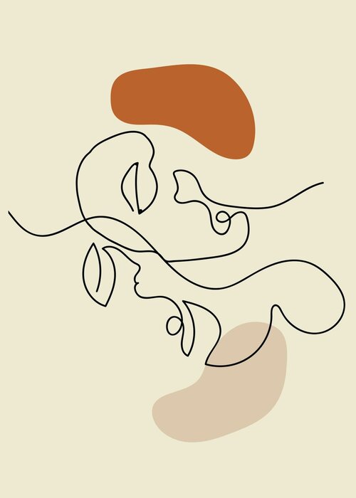 Visages humains en style lineart sur fond beige