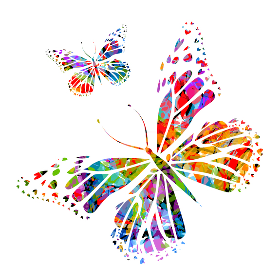 Twee abstracte afbeeldingen van regenboogvlinders