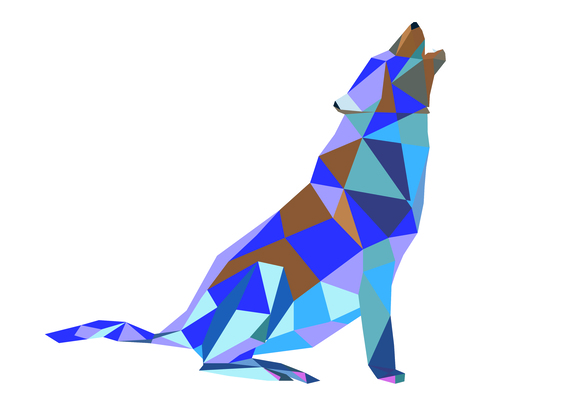 Huilende wolf veelkleurige geometrische illustratie