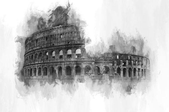 Zwart-wit aquarel colosseum