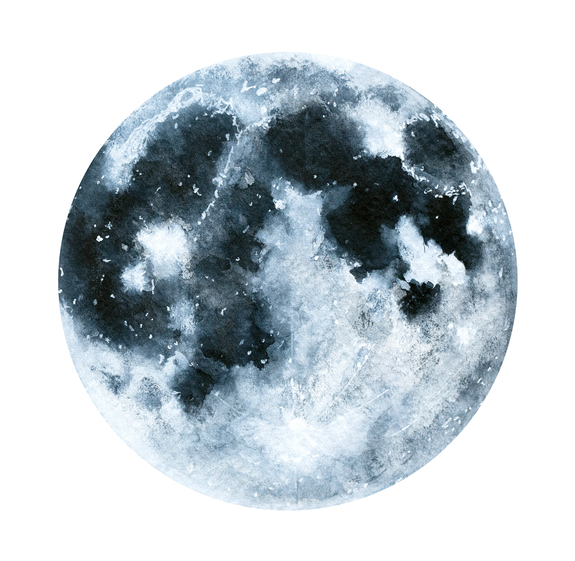 Big watercolor moon illustration