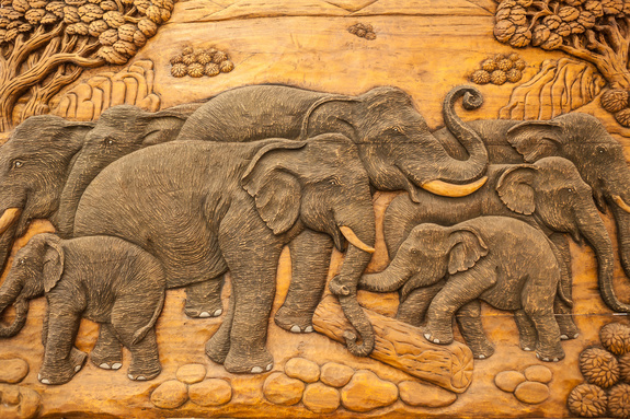 Carved thai elephant on the wood