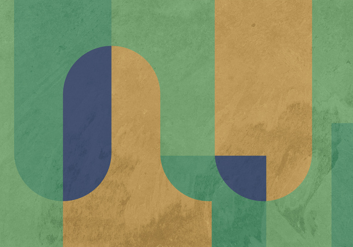 Geometrische blokken in groene en gele tinten met een betontextuur