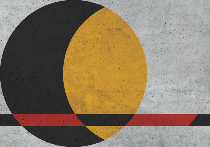 Zwart-gele cirkel met rode elementen met betonstructuur
