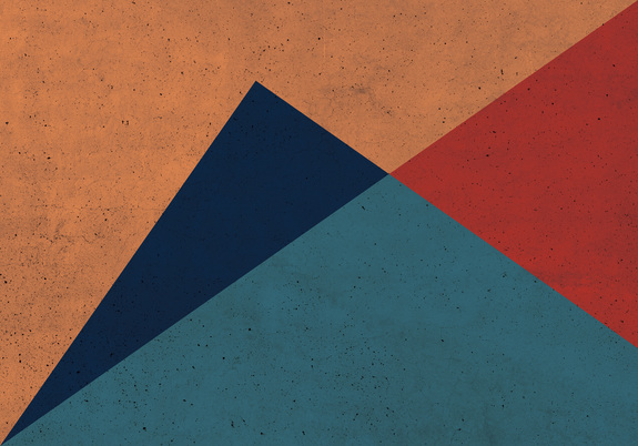 Ongelijkzijdige driehoeken met overheersend oranje tinten op betonnen achtergrond