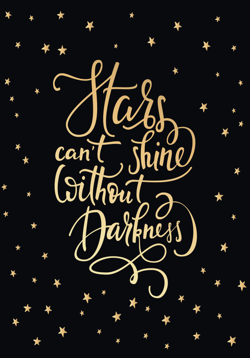 Opschrift op zwarte sterrenachtergrond