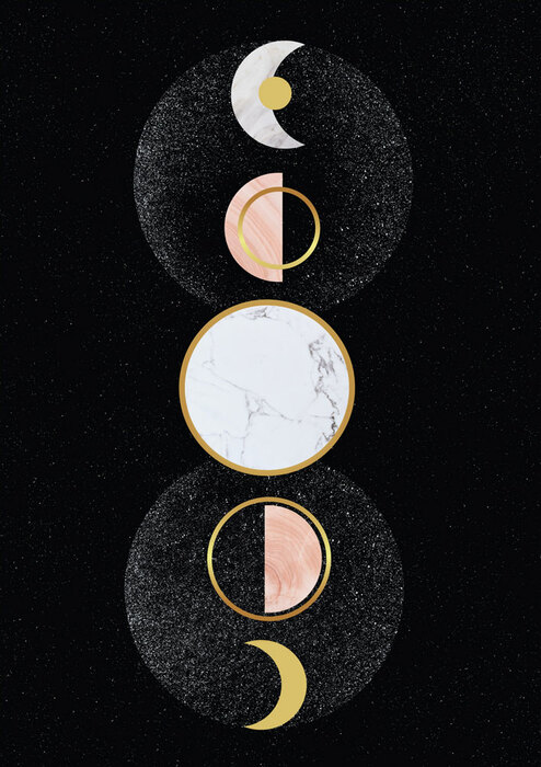 Fasen van de maan met vergulde elementen