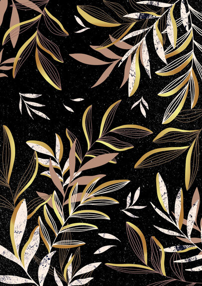 Bladeren op een donkere achtergrond met gouden details