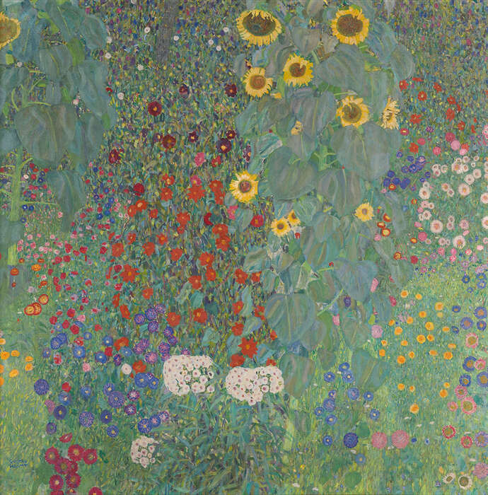 Gustav klimt landtuin met zonnebloemen