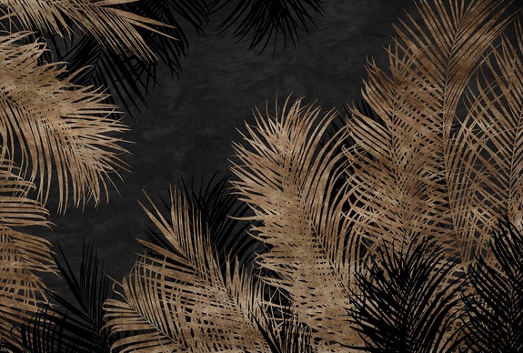 Gouden palmbladeren, tropische planten, botanisch patroon