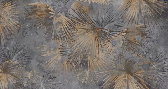 Palmbladeren op een grijze betonnen achtergrond