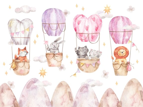 Aquarelpatroon met dieren en ballonnen voor kinderen