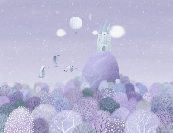 Een kasteel op een heuvel tussen de bomen, een sprookjesachtig landschap