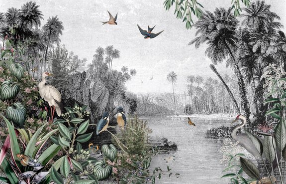 Tropisch landschap met vogels in de jungle
