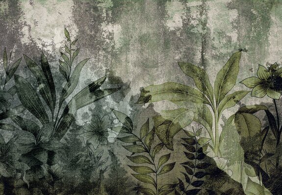 Botanische abstractie op groen beton