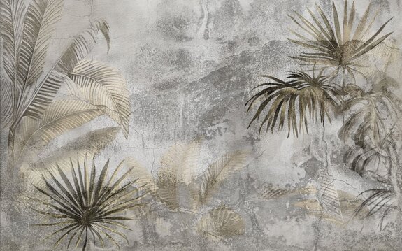 Tropische compositie van palm- en bananenbomen op een gestructureerde achtergrond