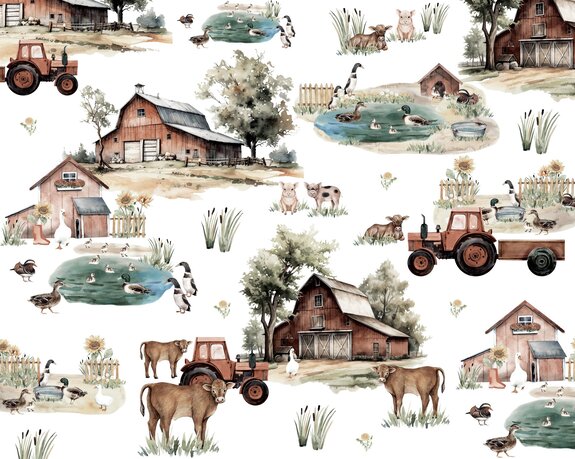 Aquarelboerderij met dieren, kinderpatroon