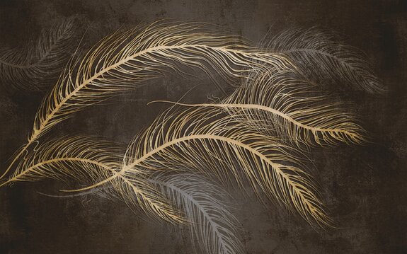 Abstracte 3d gouden veren op een donkere achtergrond