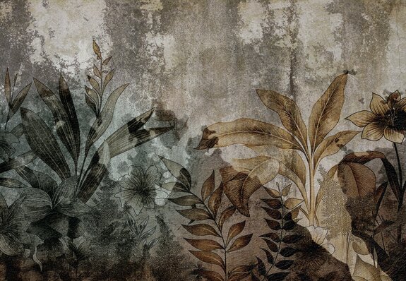 Botanische abstractie op beton