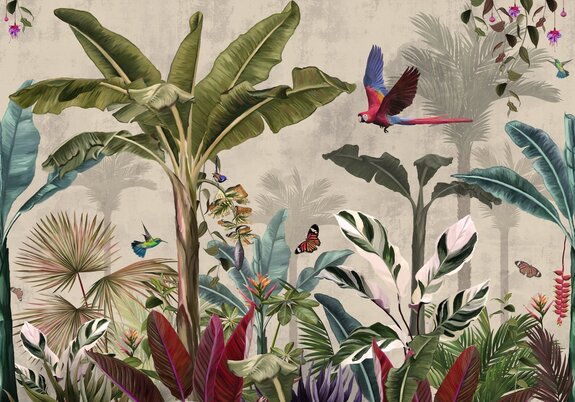 Tropische jungleplanten met vogels en vlinders