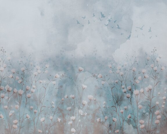 Wilde bloemen en vogels op een aquarelachtergrond