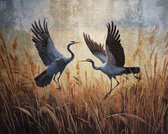 Reigers en planten in de weide