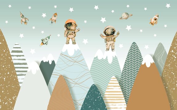 Kosmonauten en 3d-berglandschap